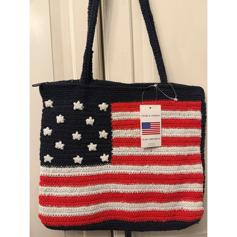 Chateau Stars & Stripes American Flag Crochet Purse Bag Red White Blue Patriotic